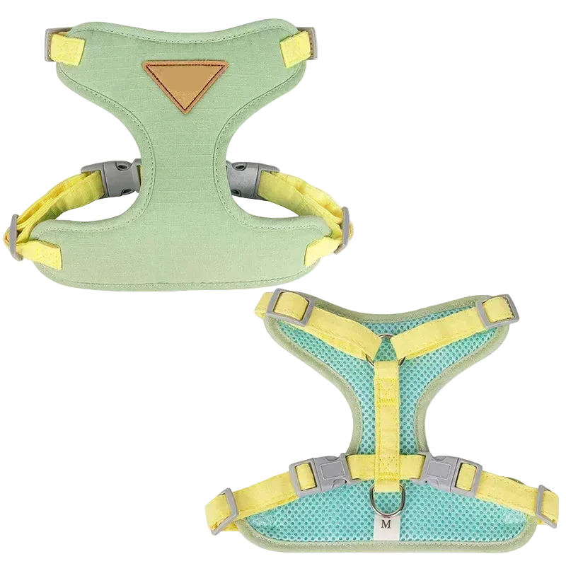 Harnais Chiot Veste Respirante coloris vert sauge et jaune