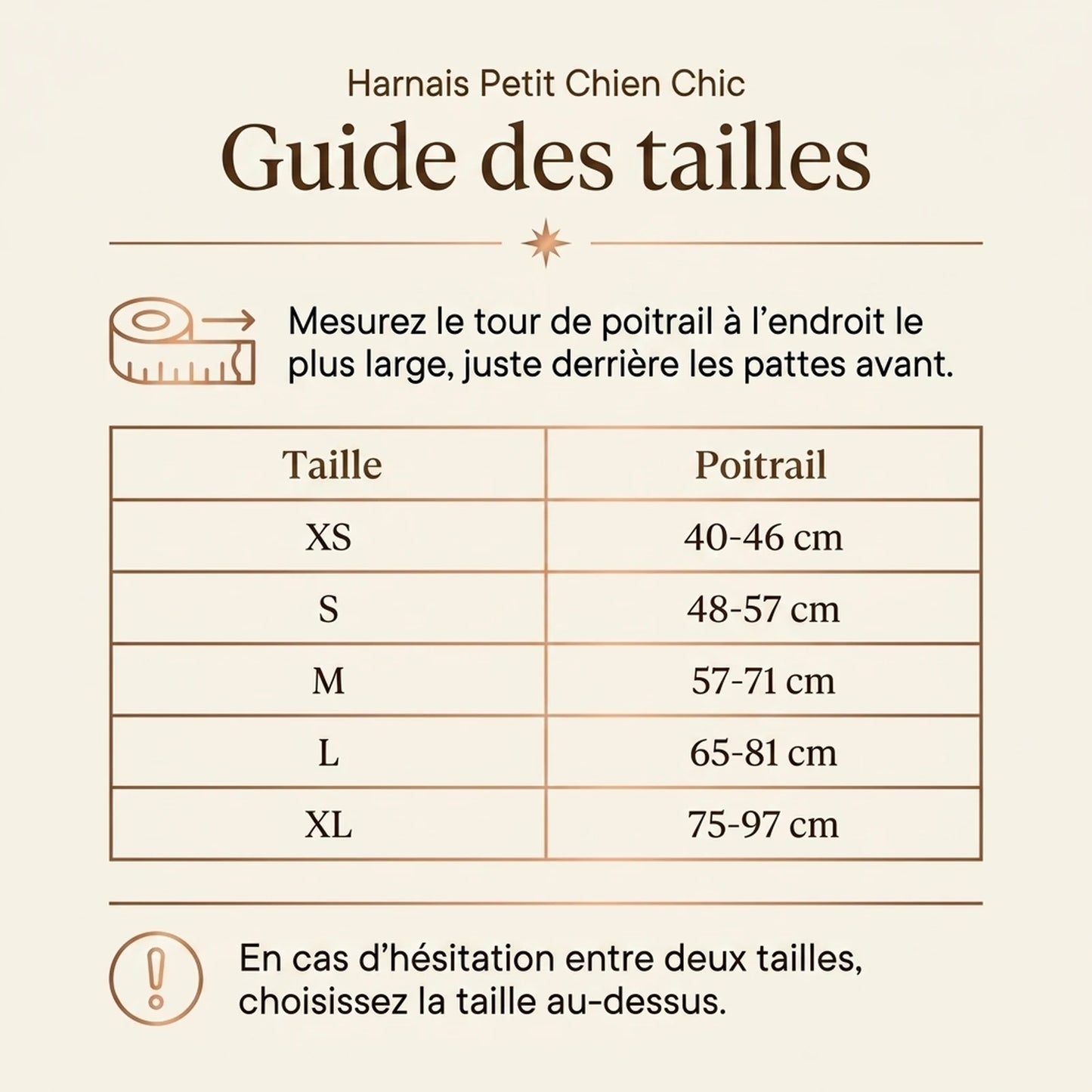 Harnais Petit Chien Chic - guide des tailles