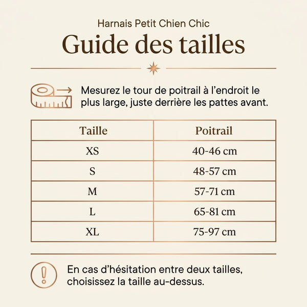 Harnais Petit Chien Chic - guide des tailles