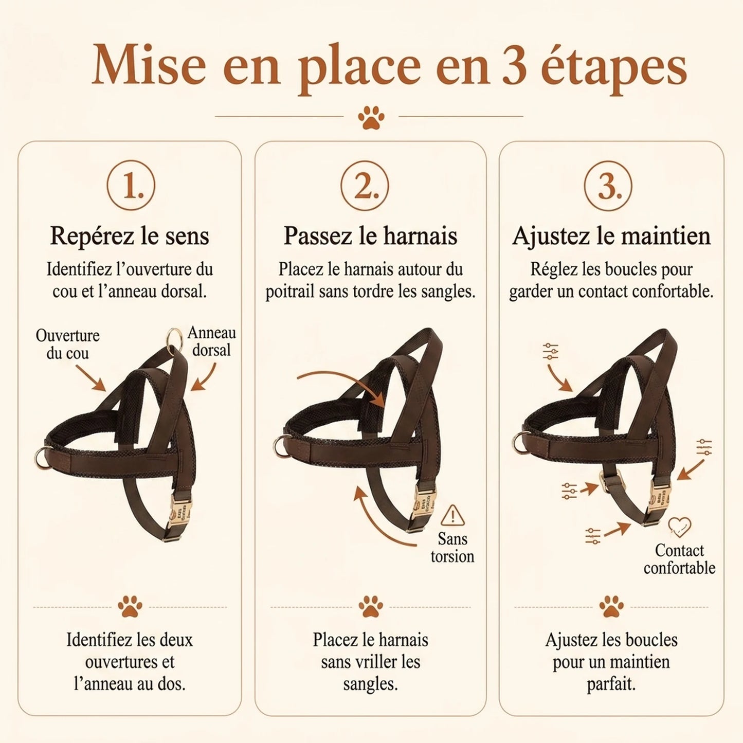 Harnais Petit Chien Chic - mise en place 3 etapes