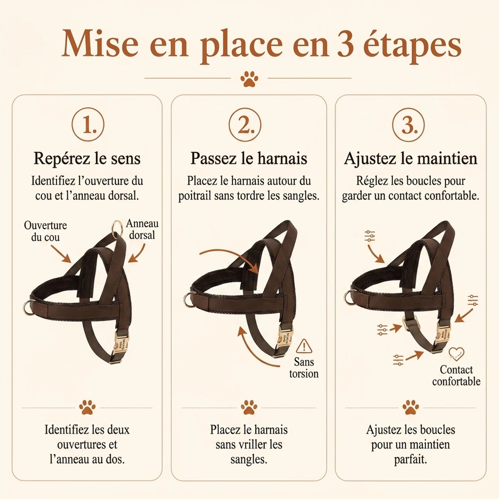 Harnais Petit Chien Chic - mise en place 3 etapes