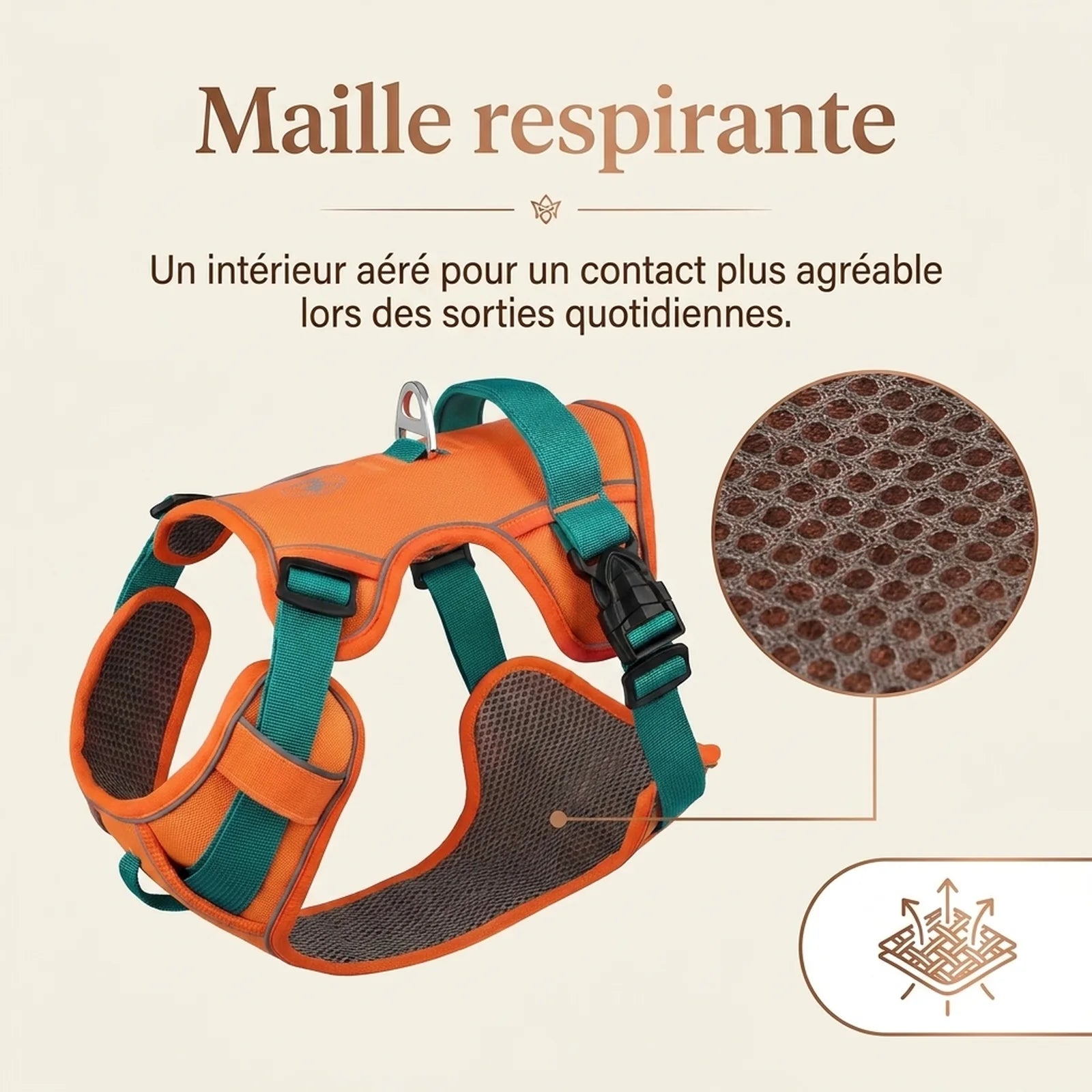 Harnais Petit Chien Maille Respirante - detail matiere respirante