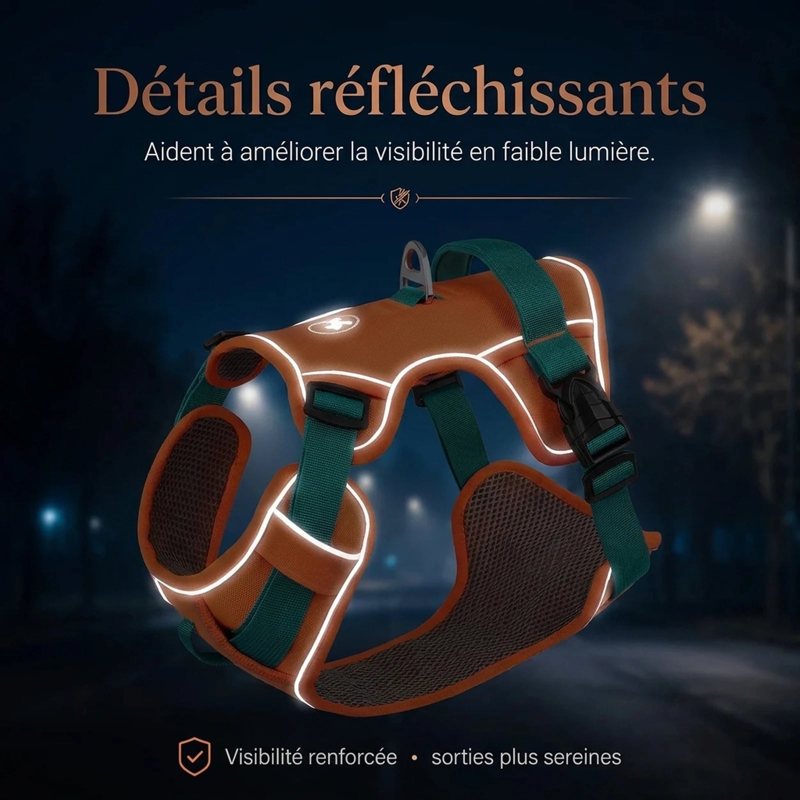 Harnais Petit Chien Maille Respirante - detail reflechissant