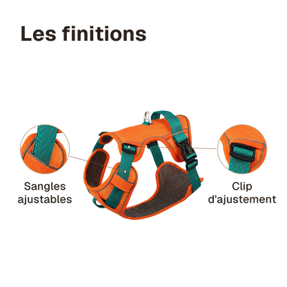 Les finitions du harnais petit chien maille respirante : clip d'ajustement, sangles ajustables