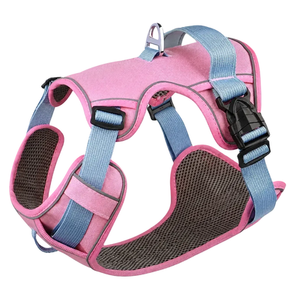 Harnais petit chien maille respirante, coloris rose et bleu, vue de trois quarts