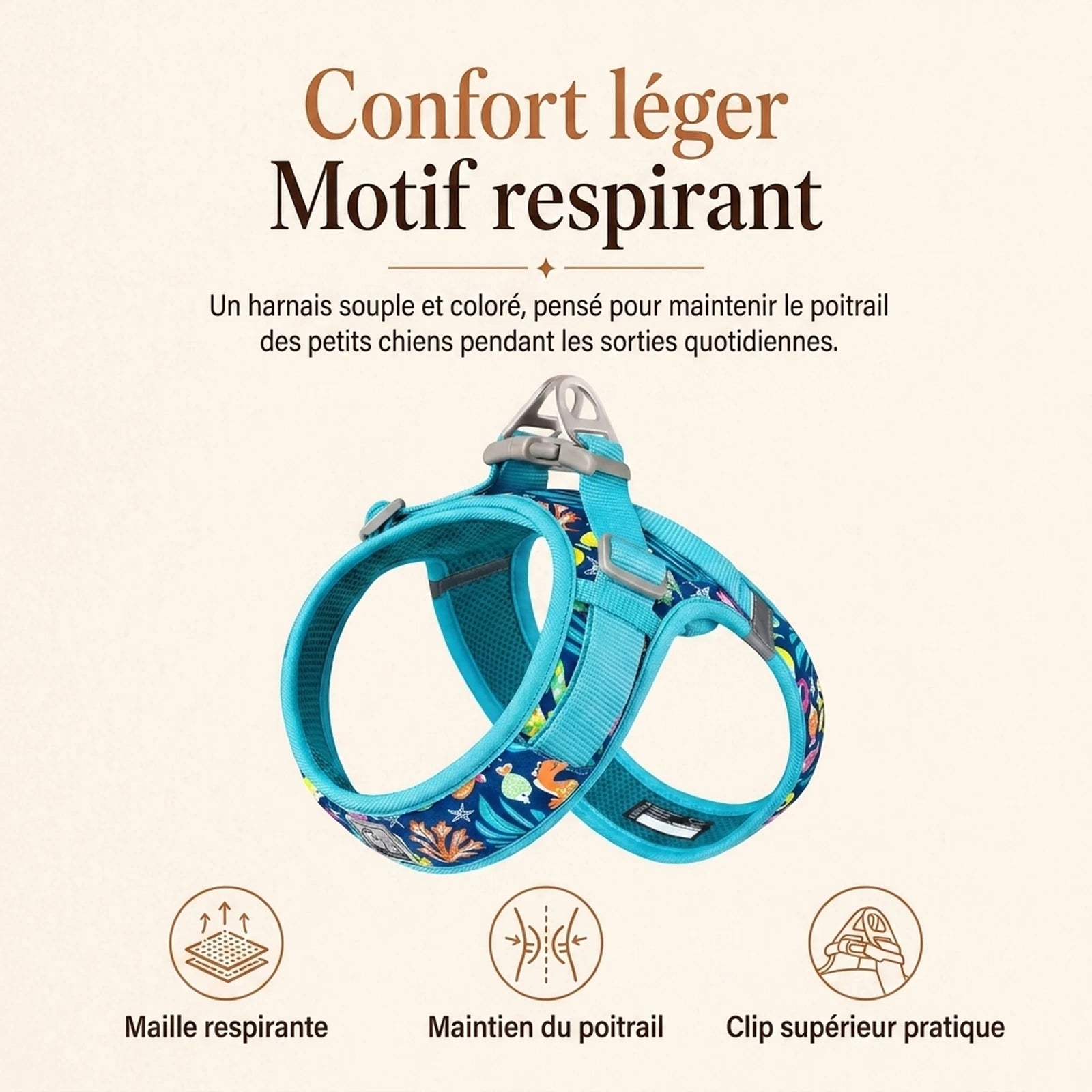Harnais Petit Chien Motif Respirant - confort leger