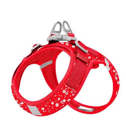 Harnais Petit Chien Motif Respirant, motif fleuri rouge et blanc