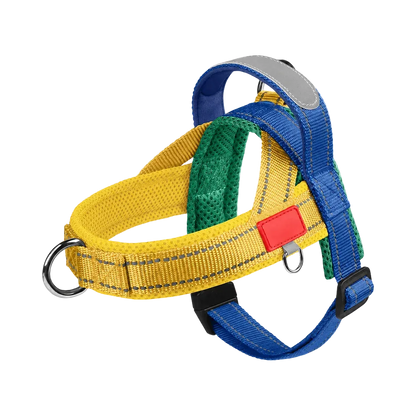 Harnais Petit Chien Selle Ajustable, coloris bleu jaune et vert