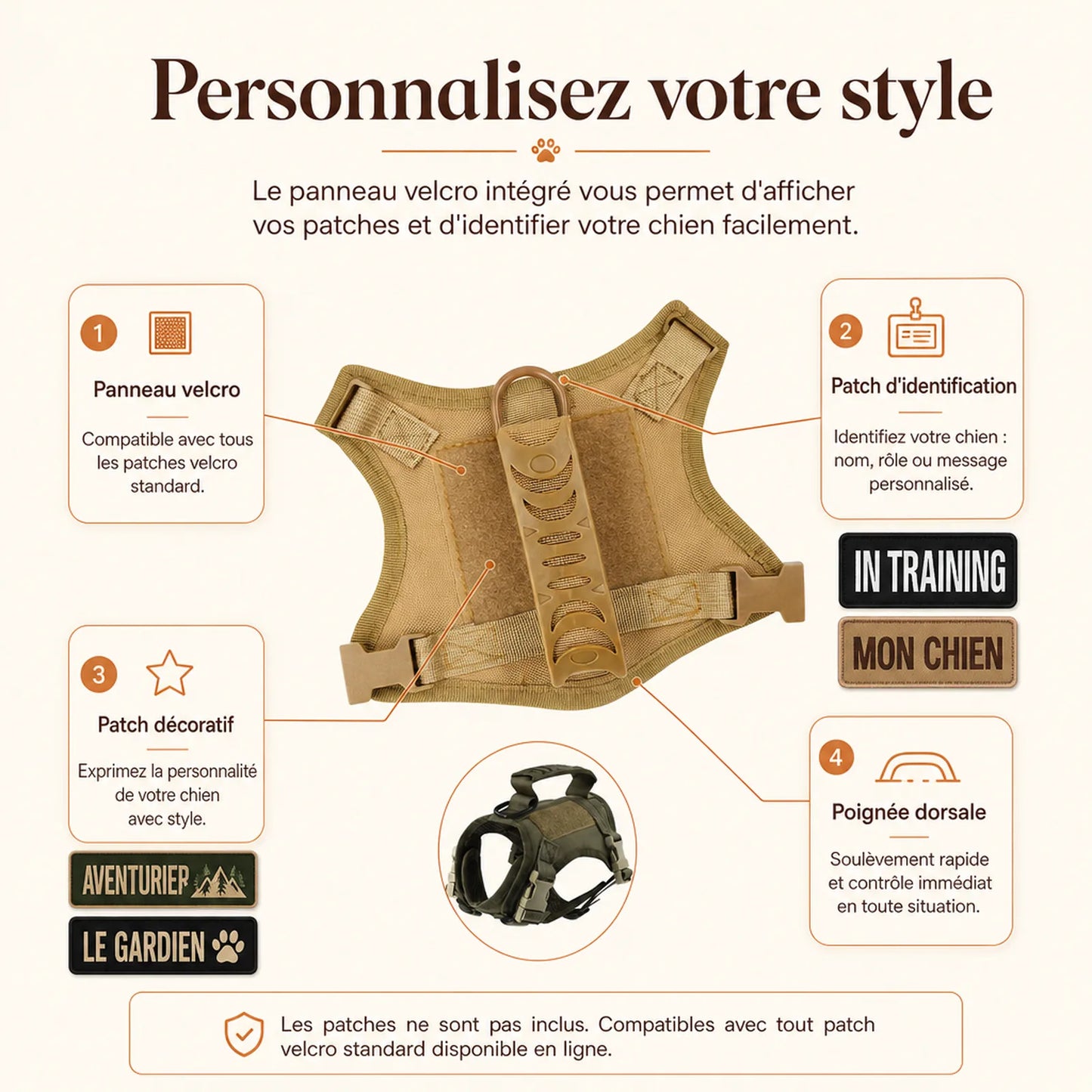 Harnais petit chien tactique leger - personnalisez votre style