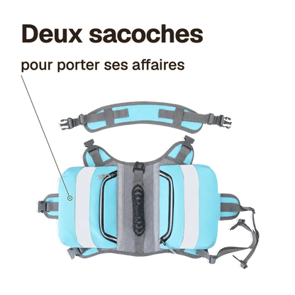 Harnais randonnée bleu : deux sacoches latérales pour porter ses affaires