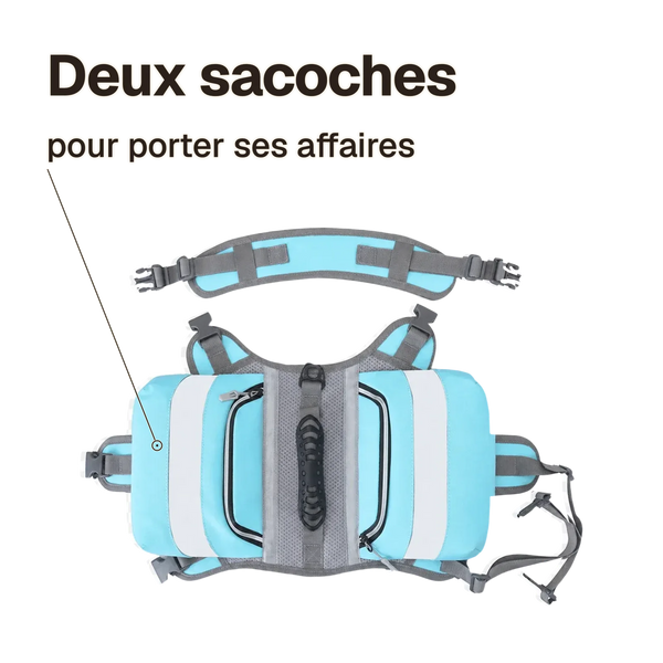 Harnais randonnée bleu : deux sacoches latérales pour porter ses affaires