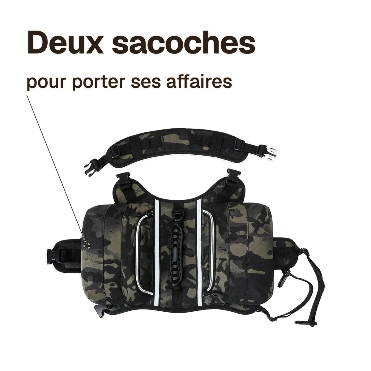 Harnais randonnée camouflage : deux sacoches latérales pour porter ses affaires