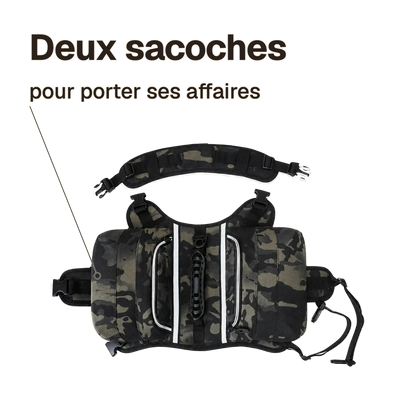 Harnais randonnée camouflage : deux sacoches latérales pour porter ses affaires