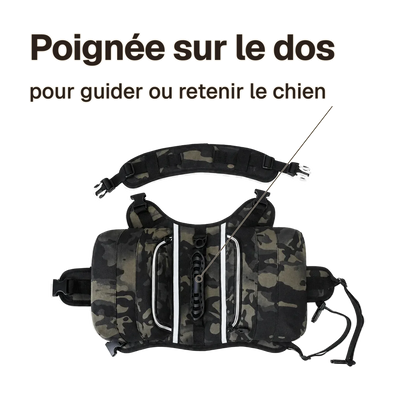 Harnais randonnée camouflage : poignée sur le dos pour guider ou retenir le chien