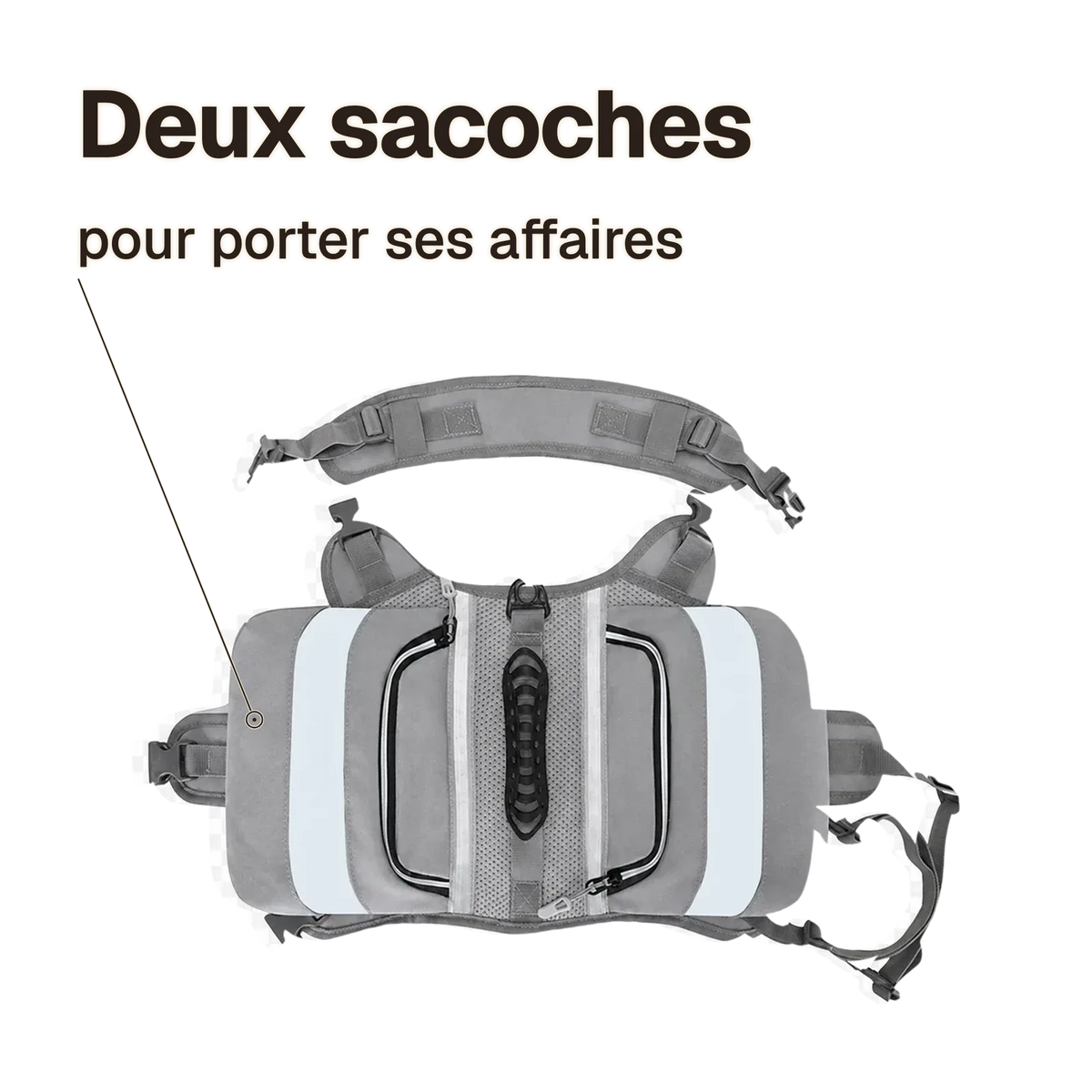 Harnais randonnée gris : deux sacoches latérales pour porter ses affaires