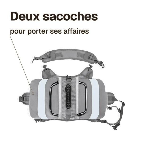 Harnais randonnée gris : deux sacoches latérales pour porter ses affaires