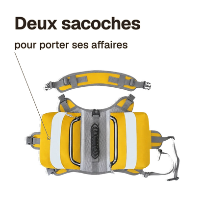 Harnais randonnée jaune : deux sacoches latérales pour porter ses affaires