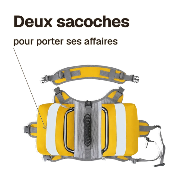 Harnais randonnée jaune : deux sacoches latérales pour porter ses affaires