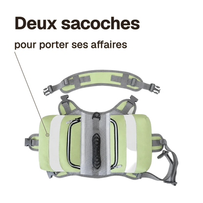 Harnais randonnée vert : deux sacoches latérales pour porter ses affaires