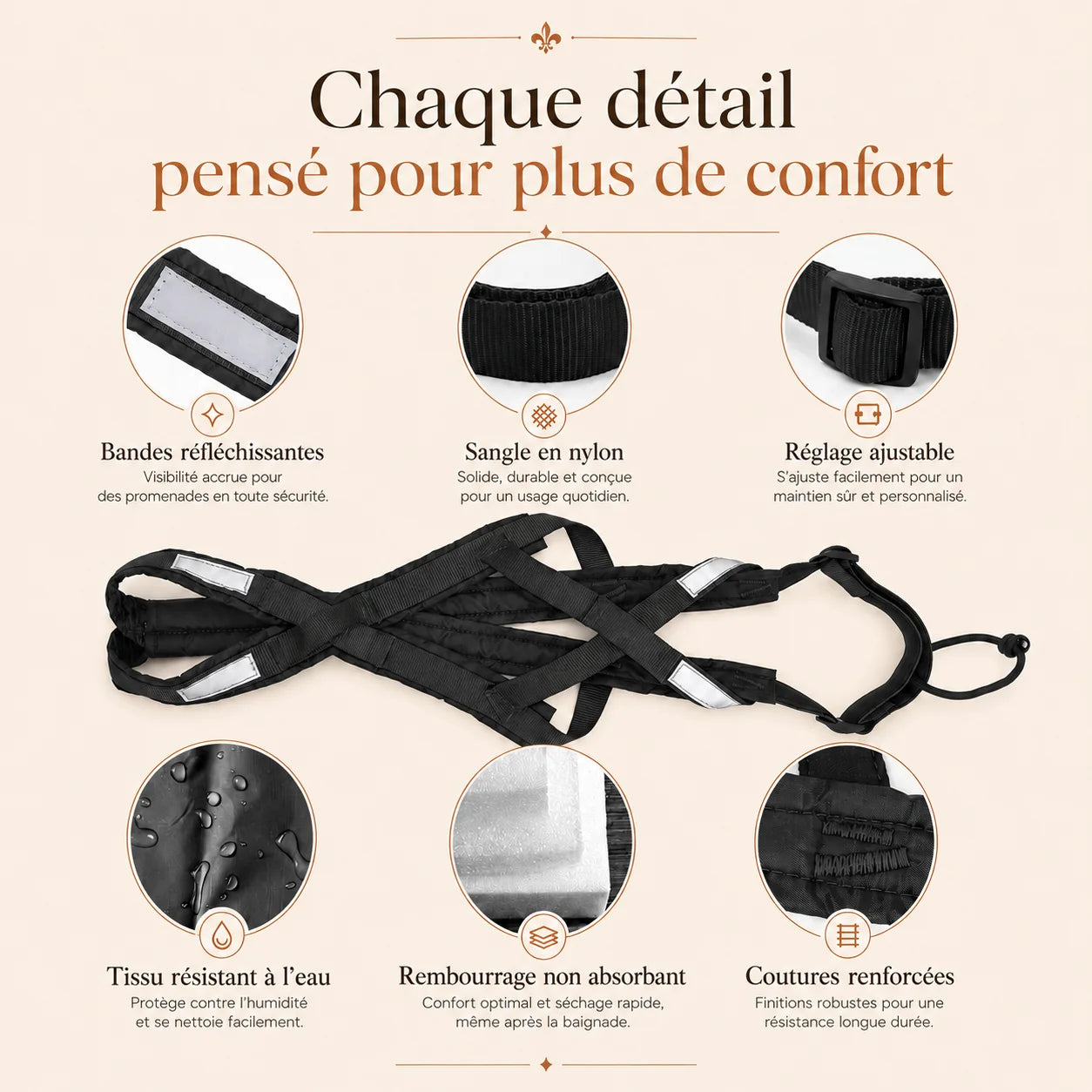 Harnais Canicross Réfléchissant Noir