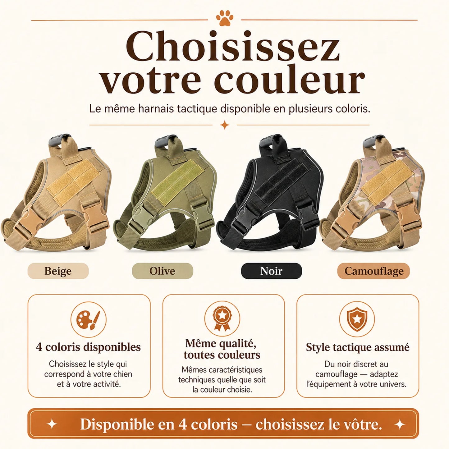 Harnais tactique chien colore - choisissez votre couleur
