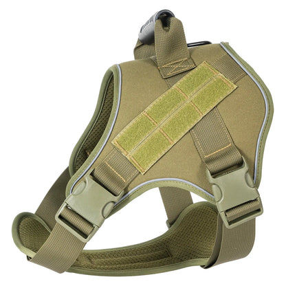 Harnais Tactique Chien Coloré coloris vert olive, vue de dos