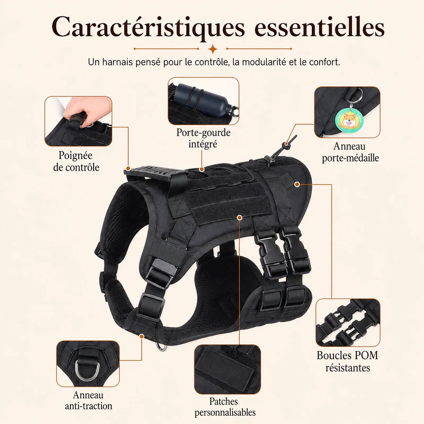 harnais tactique chien modulable caracteristiques essentielles