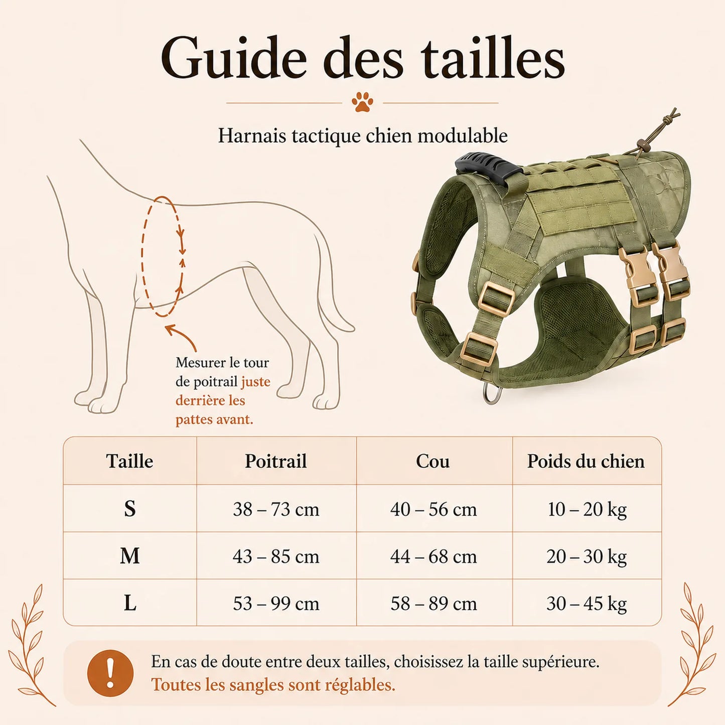 harnais tactique chien modulable guide des tailles