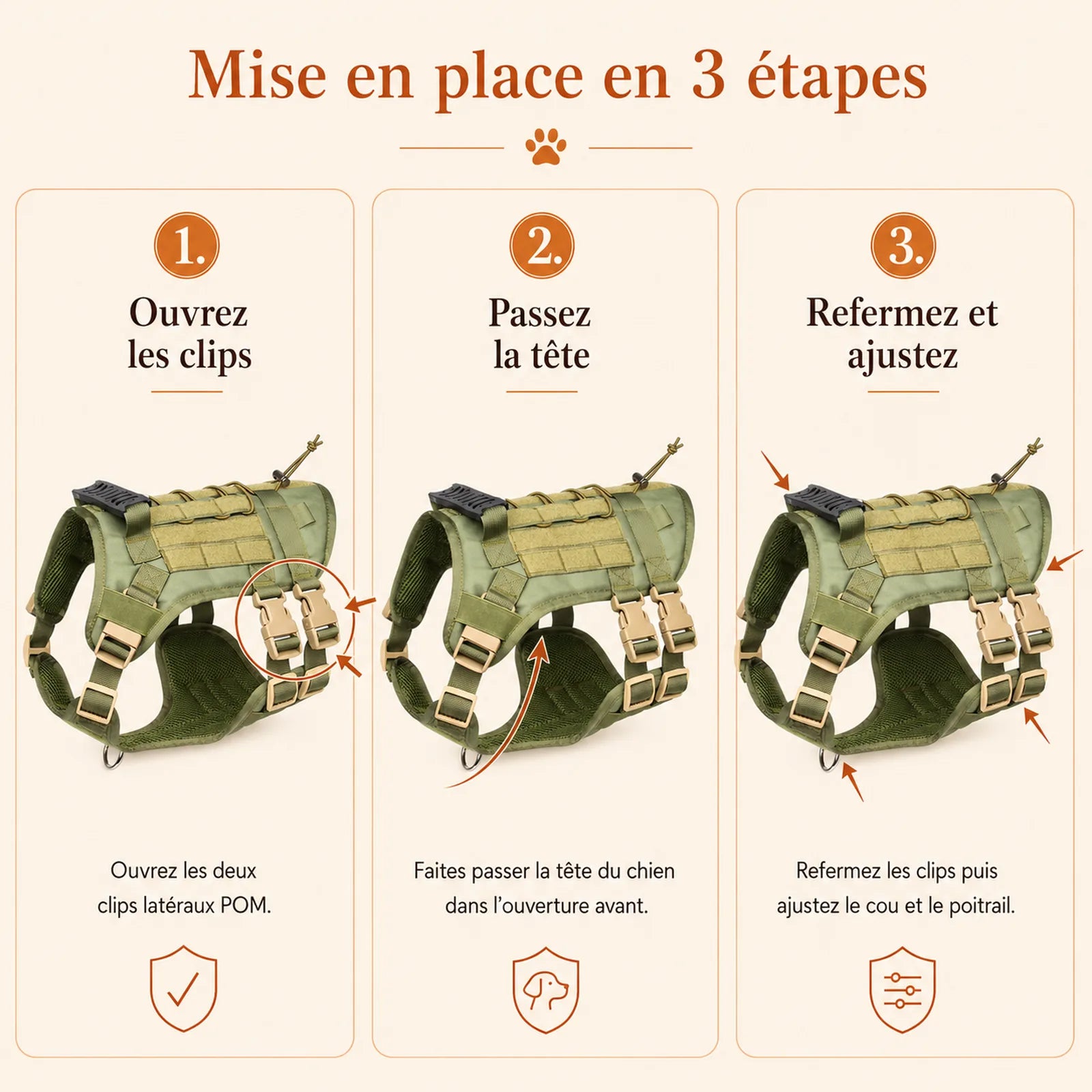 harnais tactique chien modulable mise en place 3 etapes