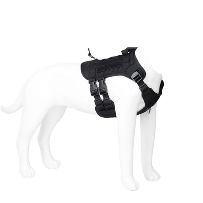 Harnais tactique chien Modulable coloris noir, présenté sur mannequin