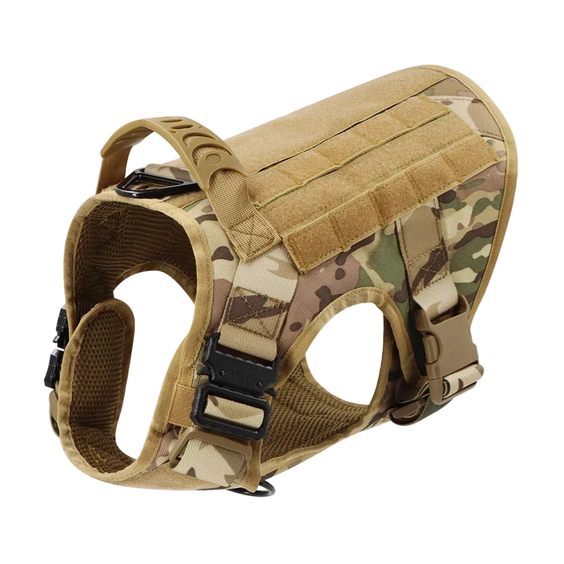 Harnais Tactique Chien Molle coloris camouflage, vue de trois quarts arrière