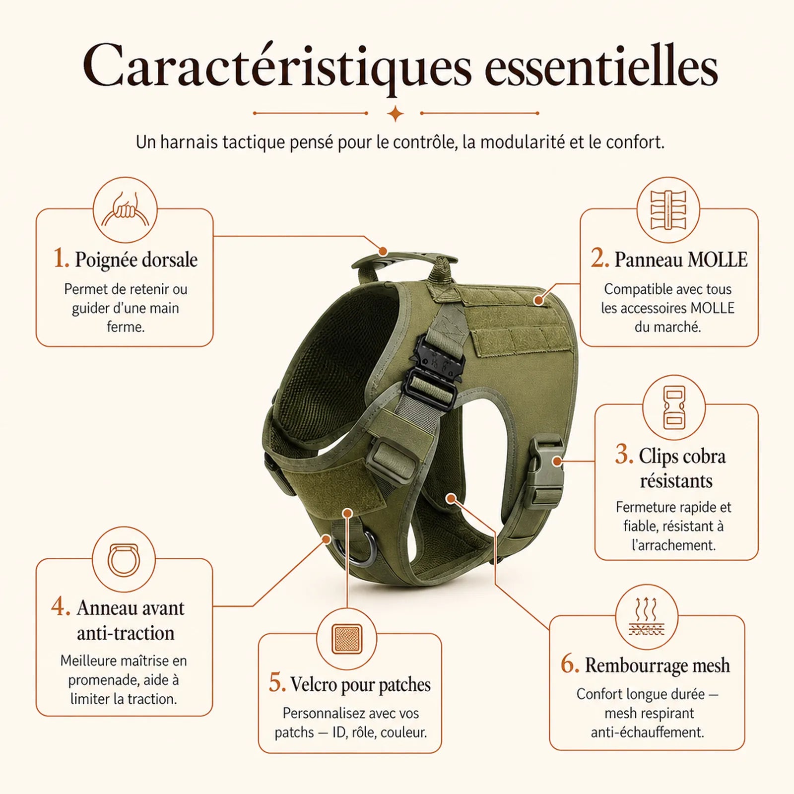 Harnais tactique chien molle - caracteristiques essentielles