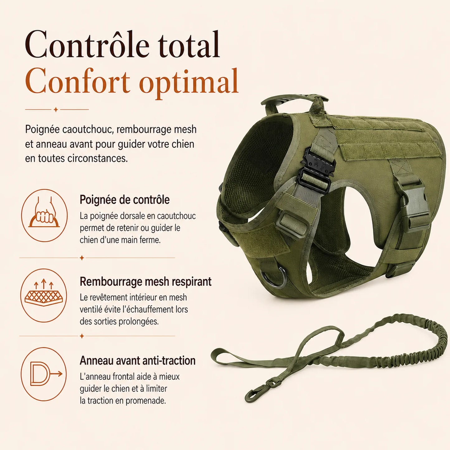 Harnais tactique chien molle - controle total confort optimal