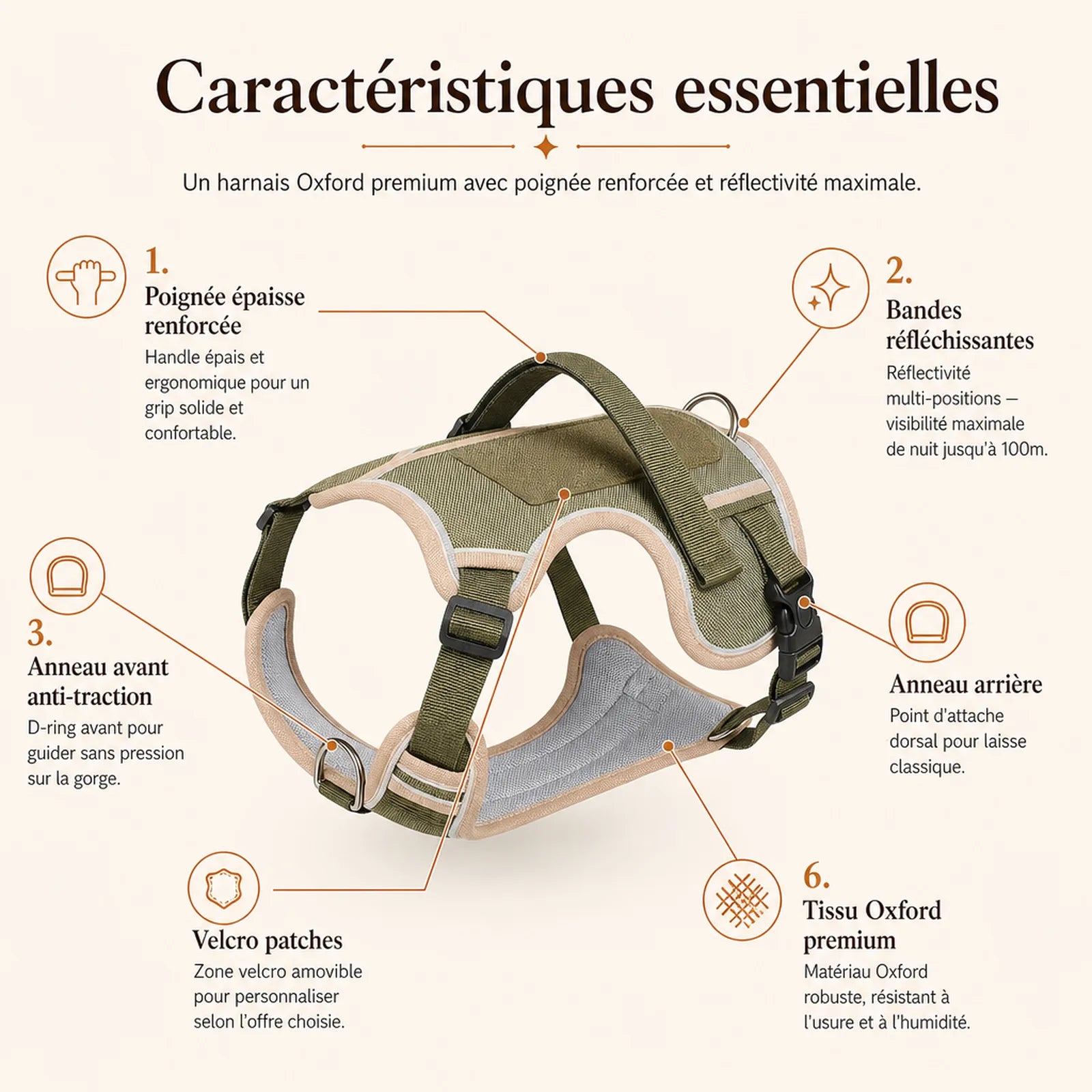 Harnais tactique chien oxford - caracteristiques essentielles