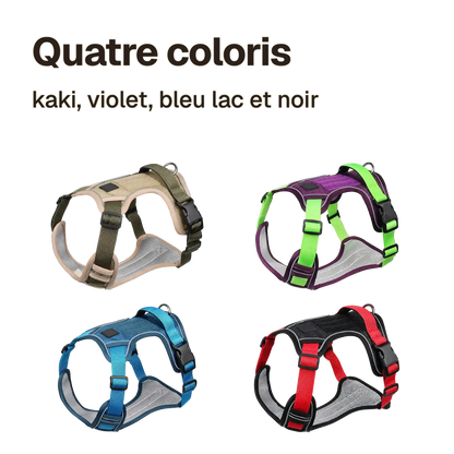 Harnais Tactique Chien Oxford en quatre coloris : kaki, violet, bleu lac et noir