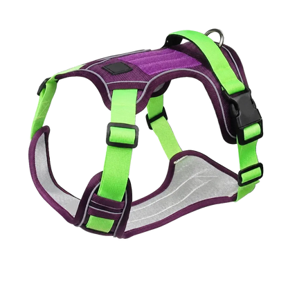 Harnais Tactique Chien Oxford coloris violet et vert fluo