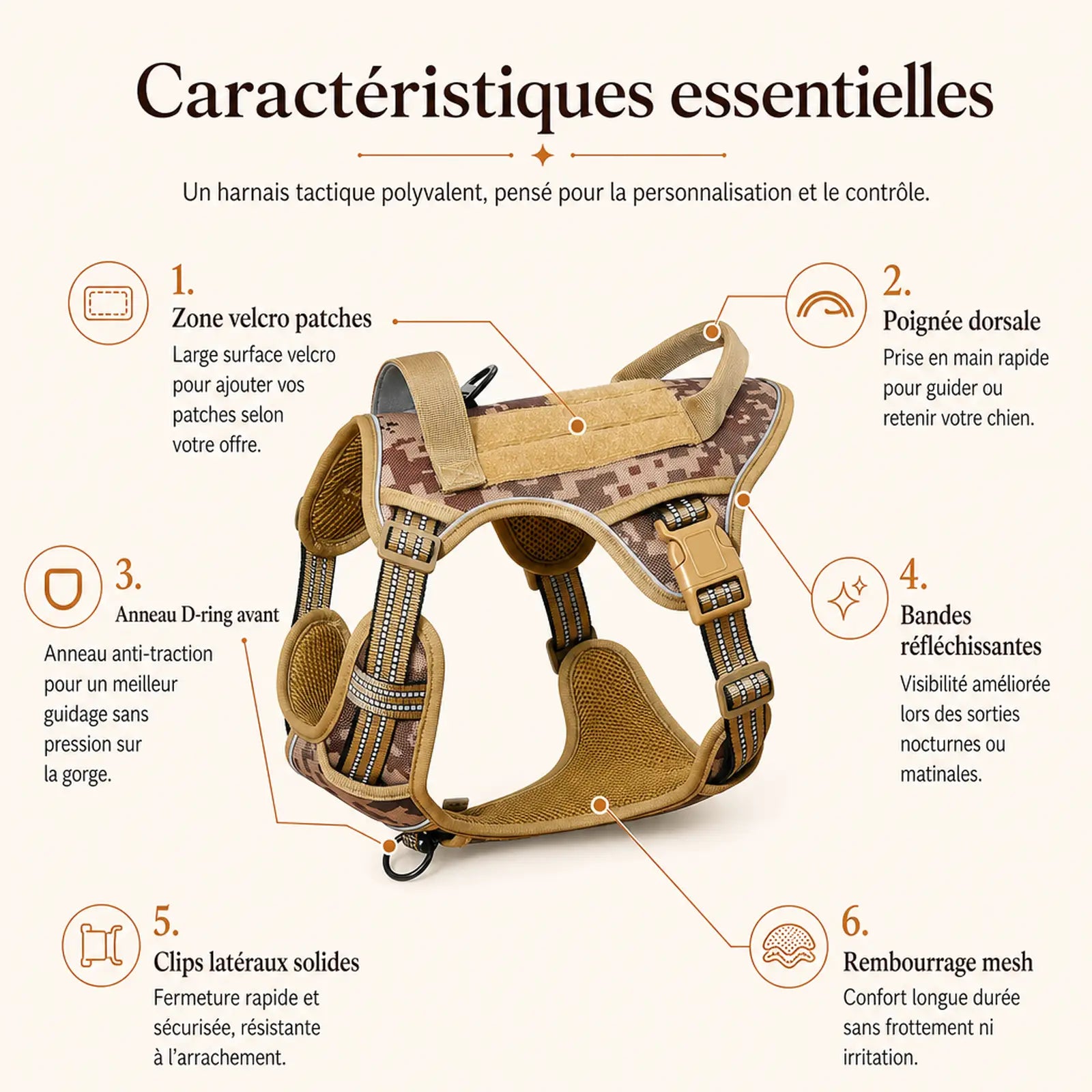 Harnais tactique chien patchs - caracteristiques essentielles