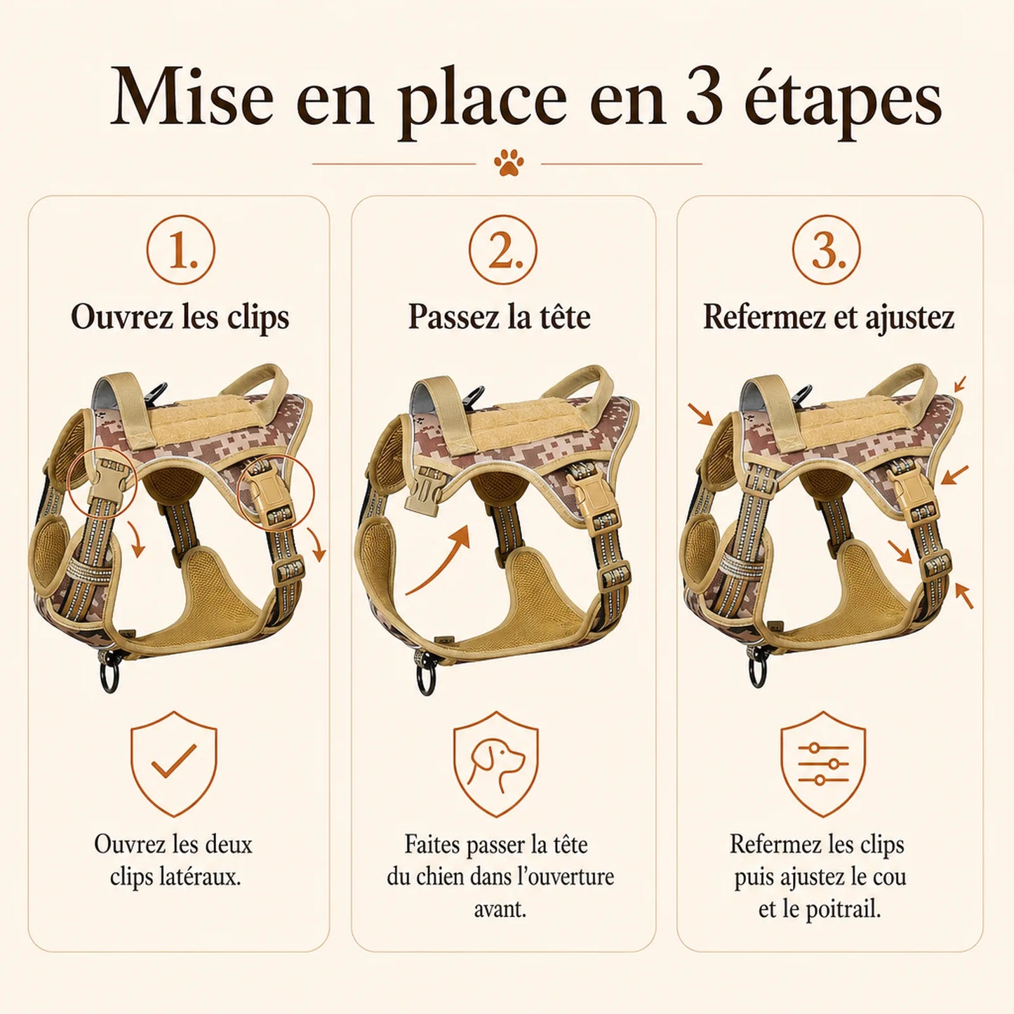 Harnais tactique chien patchs - mise en place en 3 etapes
