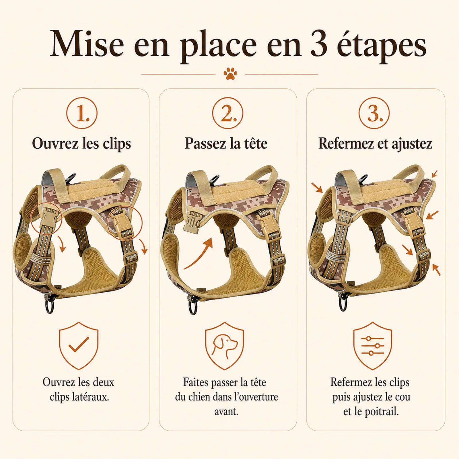 Harnais tactique chien patchs - mise en place en 3 etapes