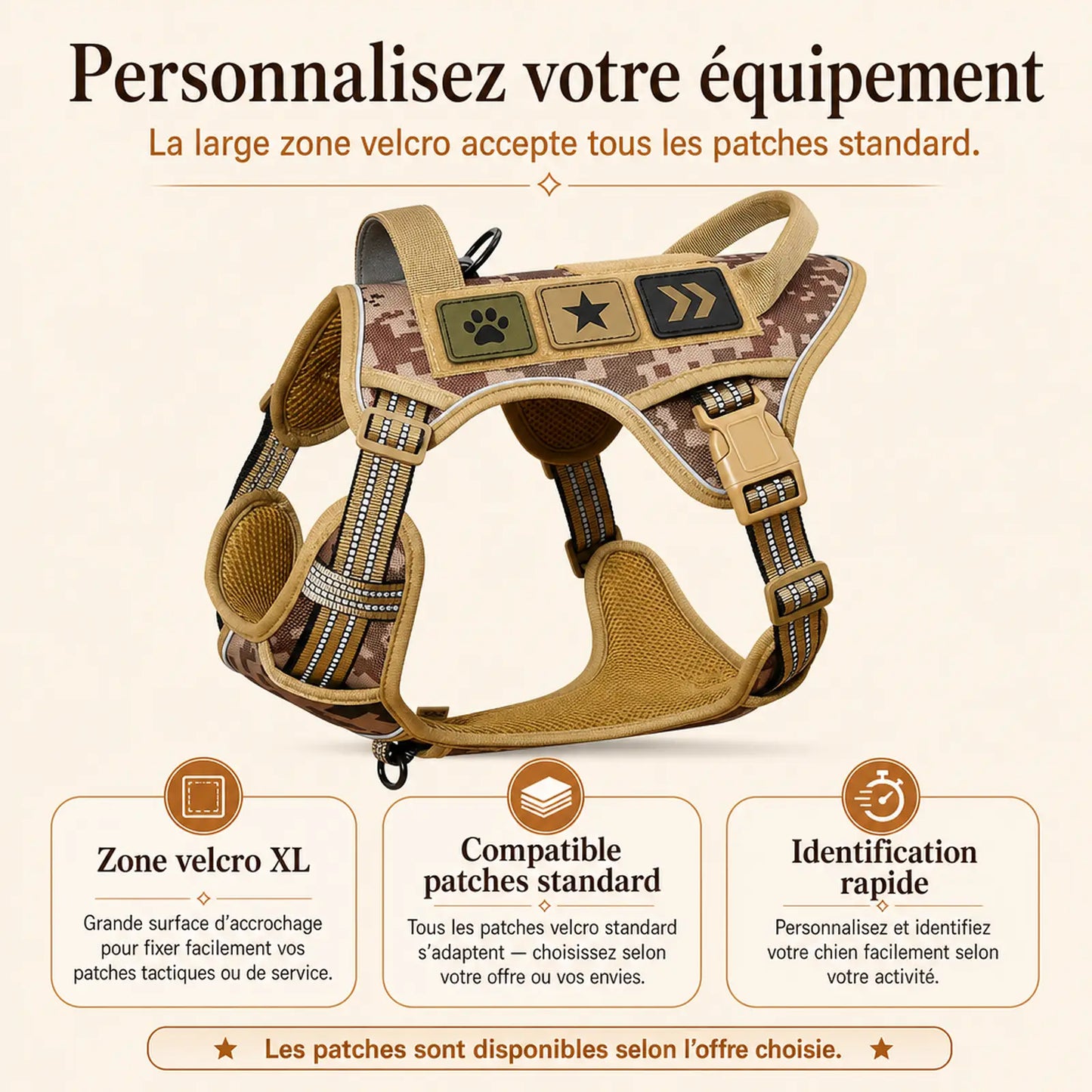 Harnais tactique chien patchs - personnalisez votre equipement