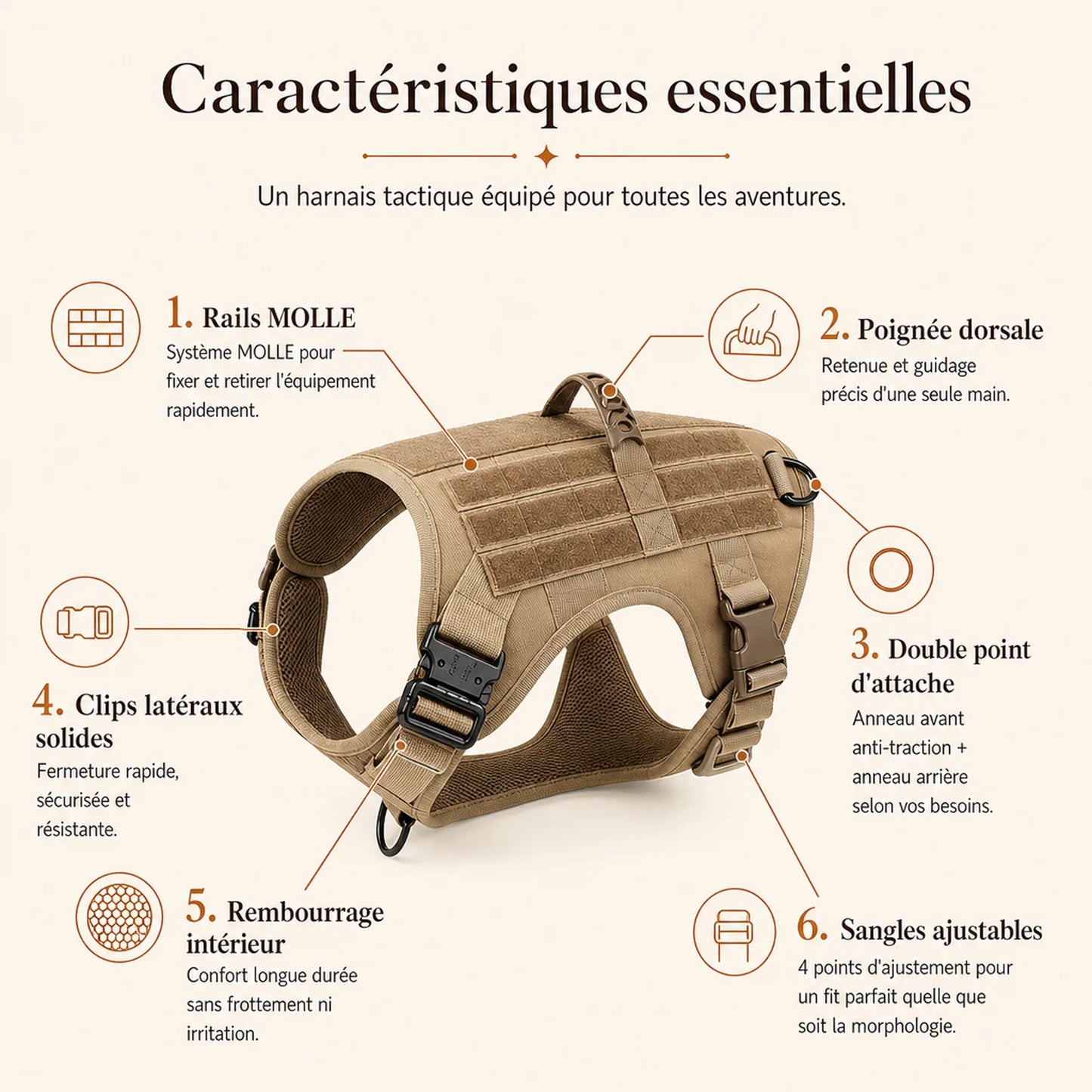 Harnais tactique chien pochettes - caracteristiques essentielles