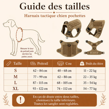 Harnais tactique chien pochettes - guide des tailles S M L XL