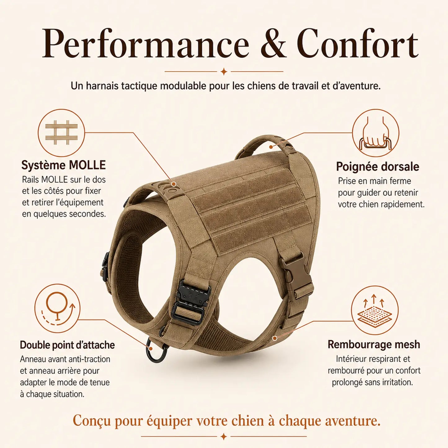 Harnais tactique chien pochettes - performance et confort
