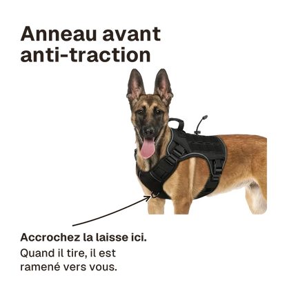 Harnais tactique chien réfléchissant : accrochez la laisse à l'anneau avant, quand il tire le chien est ramené vers vous