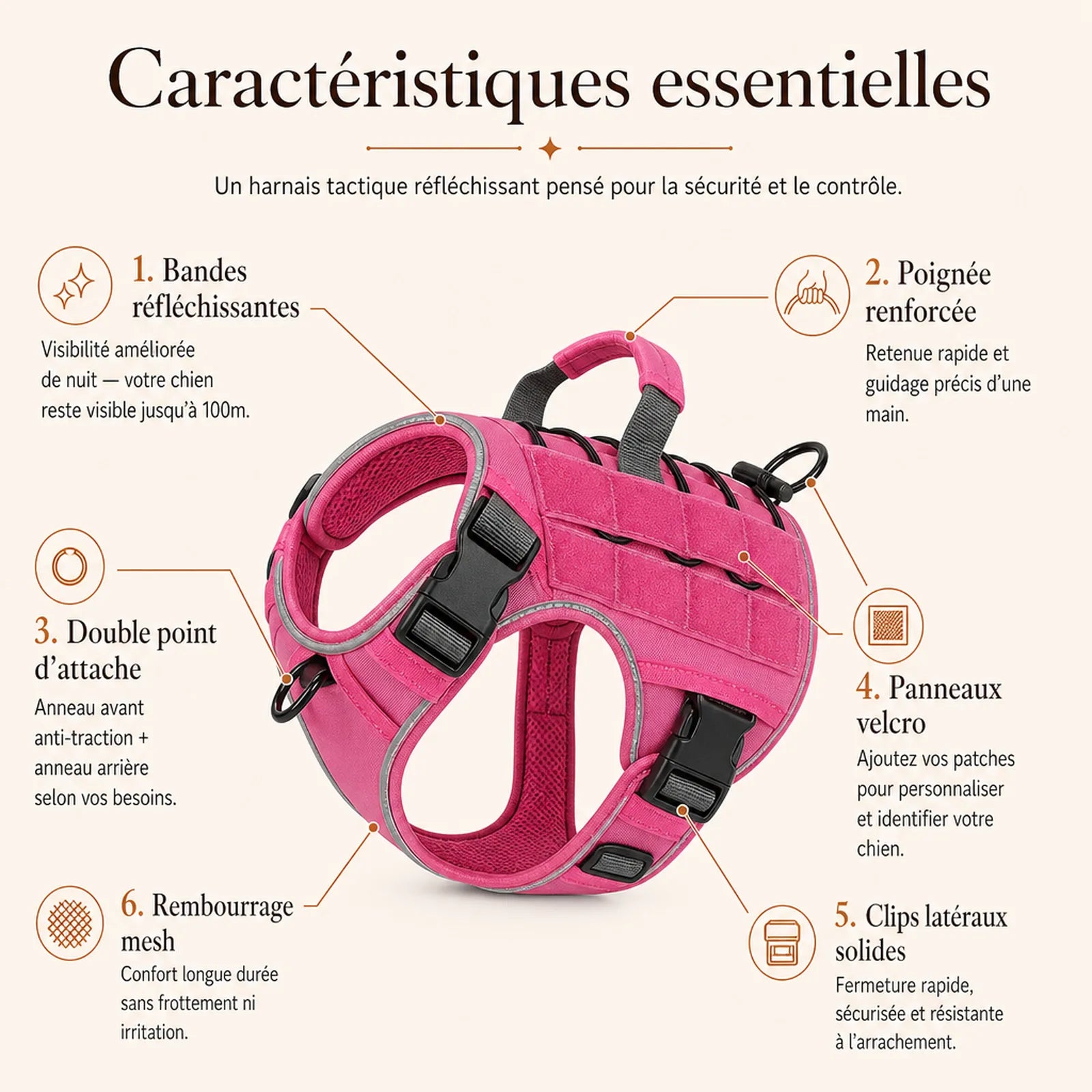 Harnais tactique chien reflechissant - caracteristiques essentielles
