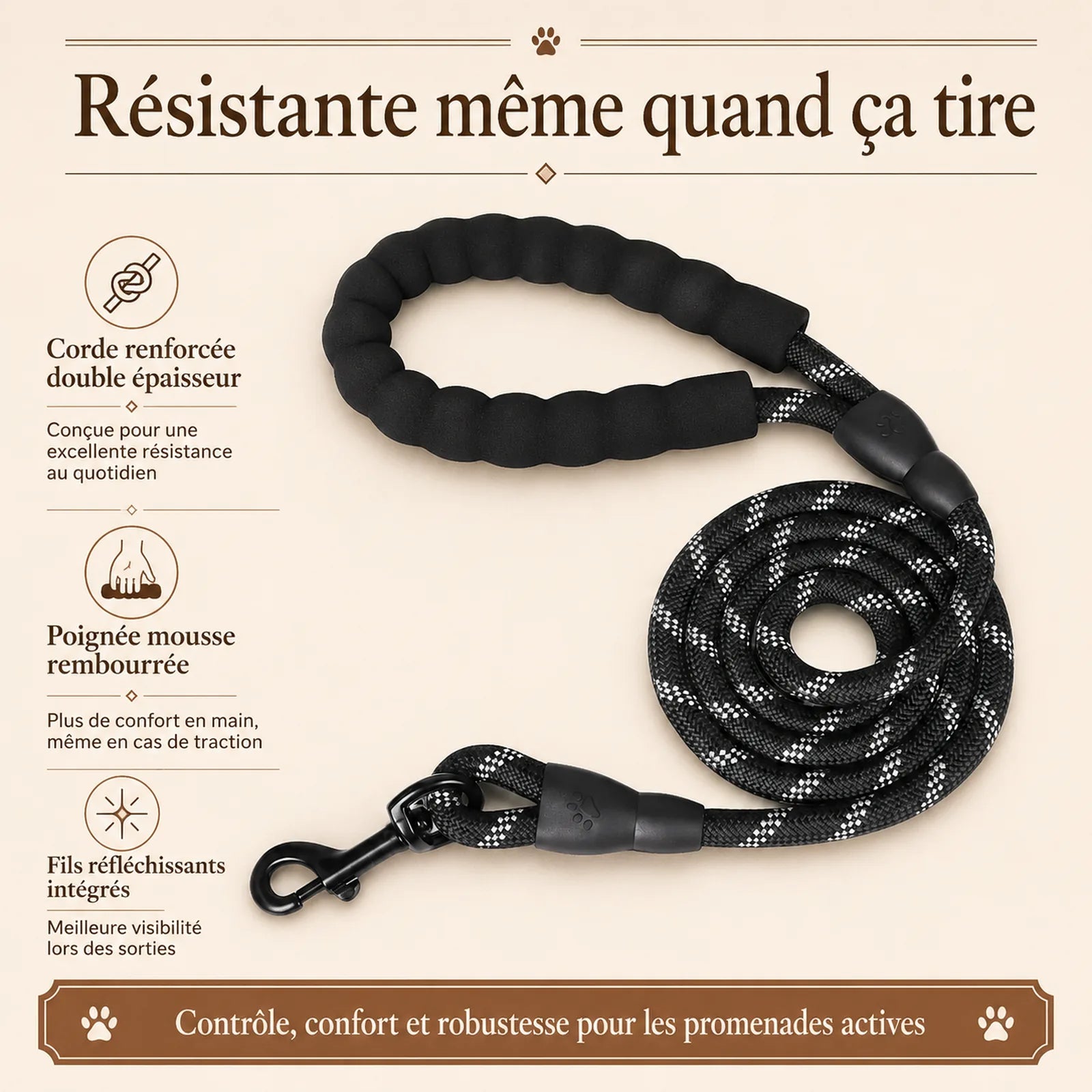 laisse reflechissante renforcee poignee rembourree benefice principal