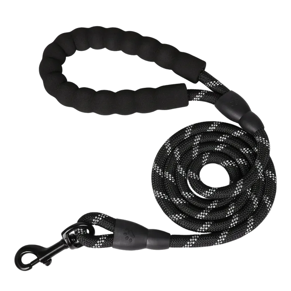 Laisse réfléchissante renforcée à poignée rembourrée pour chien, coloris noir