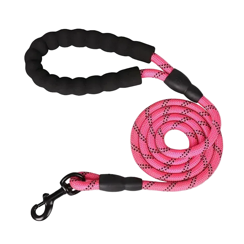 Laisse réfléchissante renforcée à poignée rembourrée pour chien, coloris rose