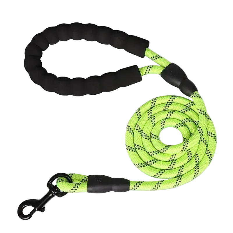 Laisse réfléchissante renforcée à poignée rembourrée pour chien, coloris vert fluo