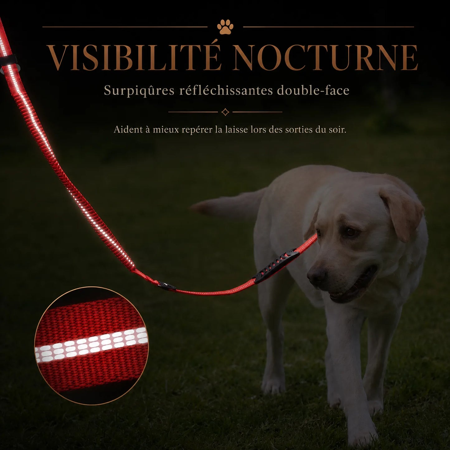 laisse tactique amortissante double poignee ajout visibilite nocturne